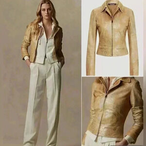 Ralph Lauren Collection Lamb Leather Jacket 4 S Floral Art Paint Moto Biker $5k